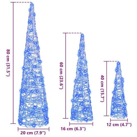 Albero di Natale con 90 LED 3 pcs Blu 20 x 20 x 80 cm Acrilico - Foto 8