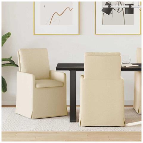 Sedie da pranzo 2 pcs Crema 57 x 67 x 98 cm Tessuto - Foto 2