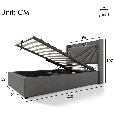 Letto Singolo Grigio Con Spazio Archiviazione E Ricarica Usb-c, Design Moderno - Foto 3