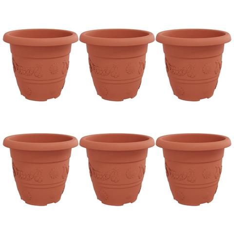 Vaso Rotondo per Fiori 6 pcs Rosso Mattone Ø 26 x 21.5 cm - Foto 1