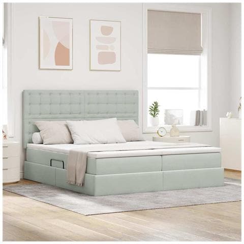 Letto con testiera Grigio chiaro 180 x 200 cm Velluto - Foto 2