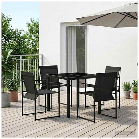 Set da Pranzo per Giardino 5 pcs Nero Textilene e Acciaio - Foto 2