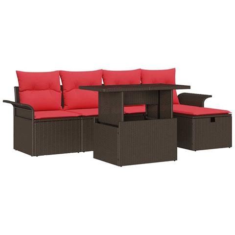 Set Divano da Giardino con cuscino 6 pcs Marrone polyrattan - Foto 1