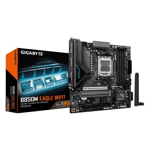 B850M EAGLE WIFI7 Scheda Madre - CPU AMD Ryzen Serie 9000, VRM digitale a 8+2+2 fasi, fino a 8200 MHz DDR5 (O.C.), 1× M. 2 PCIe 5.0 + 1× M. 2 PCIe 4.0, Wi-Fi 7, LAN 2.5 GbE, USB 3.2 Gen 2 - Foto 1