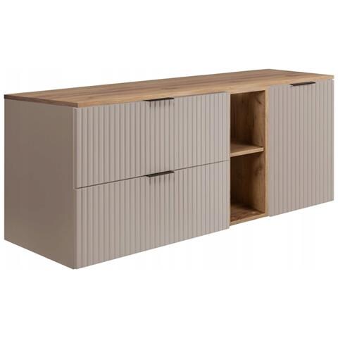 Mobile sottolavabo 160 cm, Bianco scanalato, piano e ripiano neri, FLOW - Foto 5