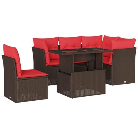 Set Divani da Giardino 6 pz con Cuscini Marrone in Polyrattan - Foto 1