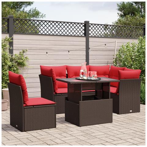 Set Divani da Giardino 6 pz con Cuscini Marrone in Polyrattan - Foto 2