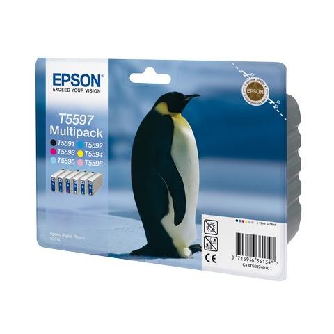 C13T55974010 Cartuccia Ink Originale a Colori per Stylus Foto RX 700 Capacità 400 Pagine Confezione 6 pezzi - Foto 1