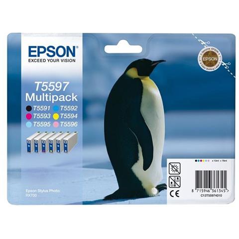 C13T55974010 Cartuccia Ink Originale a Colori per Stylus Foto RX 700 Capacità 400 Pagine Confezione 6 pezzi - Foto 9