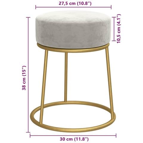 Sgabello Rotondo Grigio Chiaro In Velluto - Foto 2