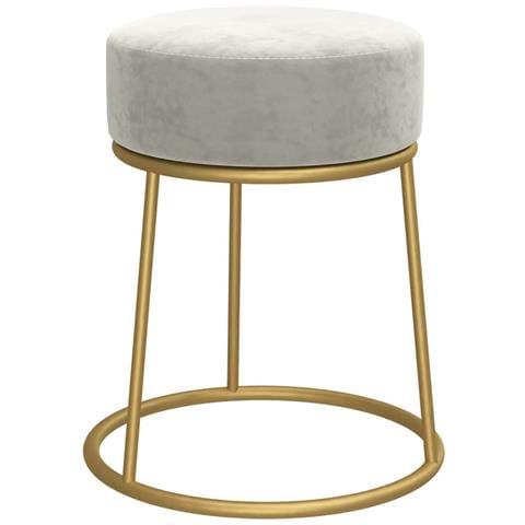 Sgabello Rotondo Grigio Chiaro In Velluto - Foto 1