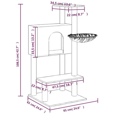 Albero Per Gatti Con Tiragraffi In Sisal Grigio Chiaro 108,5 Cm - Foto 2