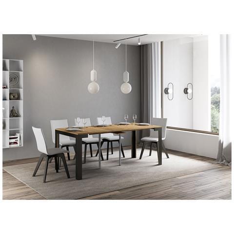 Consolle Allungabile 90x40/300 Cm Linea Evolution Telaio Antracite - Quercia Natura - Foto 2