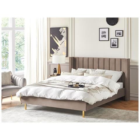 Letto Matrimoniale Velluto Tortora 180 X 200 Cm Villette - Foto 1