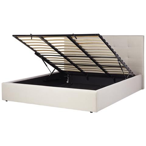 Letto Matrimoniale Contenitore Tessuto Beige 180 X 200 Cm Lorient - Foto 2