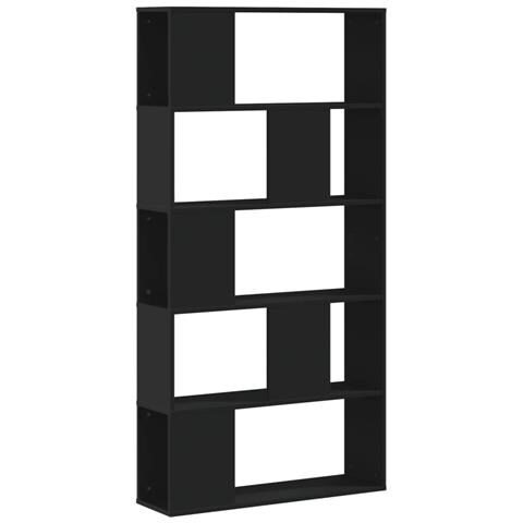 Libreria 5 Ripiani Nera 80,5x23,5x162,5cm In Legno Multistrato - Foto 2