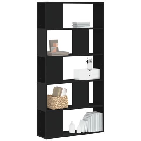 Libreria 5 Ripiani Nera 80,5x23,5x162,5cm In Legno Multistrato - Foto 1
