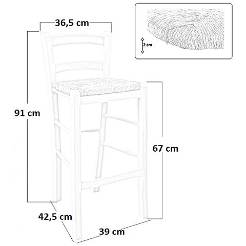 Sgabello Da Bar In Legno Bianco Con Seduta In Paglia H 67 Cm - Foto 2