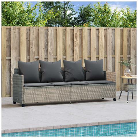 Lettino Prendisole Con Cuscini Grigio Chiaroin Polyrattan - Foto 3