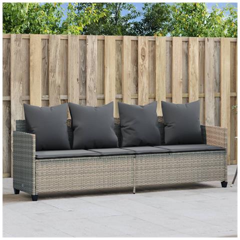 Lettino Prendisole Con Cuscini Grigio Chiaroin Polyrattan - Foto 1