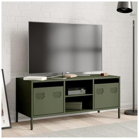 Mobile Tv Verde Oliva 101,5x39x43,5cm Acciaio Laminato A Freddo - Foto 3