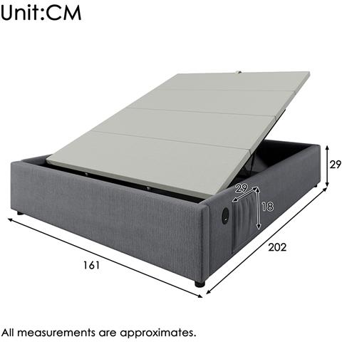 Letto Contenitore Letto Imbottito Matrimoniale 160×200 Cm, Senza Testiera, Cotone, Grigio, Senza Materasso - Foto 2