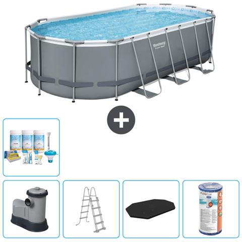 Piscina Fuori Terra - Ovale - 549x274x122 Cm - Grigio - Include Accessori Coordinati Cb29 - Foto 1