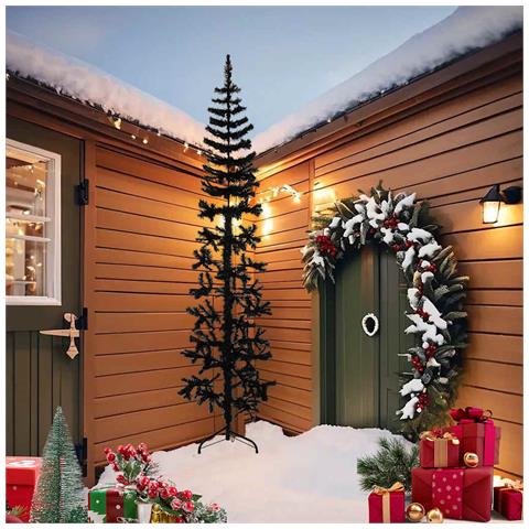 Lusso Casadino - Albero Natale Artificiale Sottile A Metà E Supporto Nero 240 Cm - Foto 1