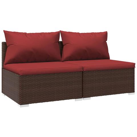 Set Divani Da Giardino 2 Pz Con Cuscini In Polyrattan Marrone - Foto 1