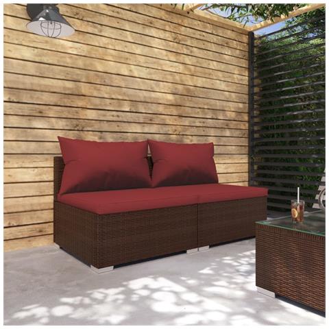 Set Divani Da Giardino 2 Pz Con Cuscini In Polyrattan Marrone - Foto 6