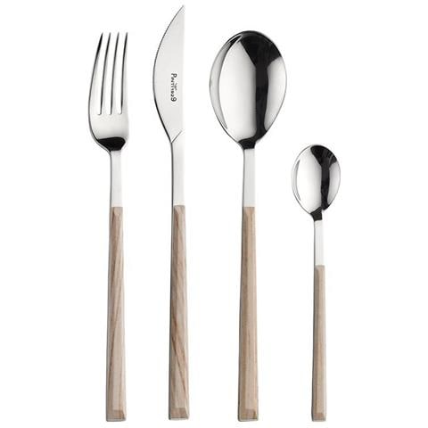 Sushi Queen Set 24 posate da tavola in acciaio lucido con manico betulla Made in Italy - Foto 1