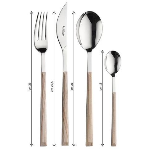 Sushi Queen Set 24 posate da tavola in acciaio lucido con manico betulla Made in Italy - Foto 3