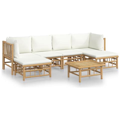 Set Salotto da Giardino 7pz con Cuscini Bianco Crema in Bambù - Foto 1