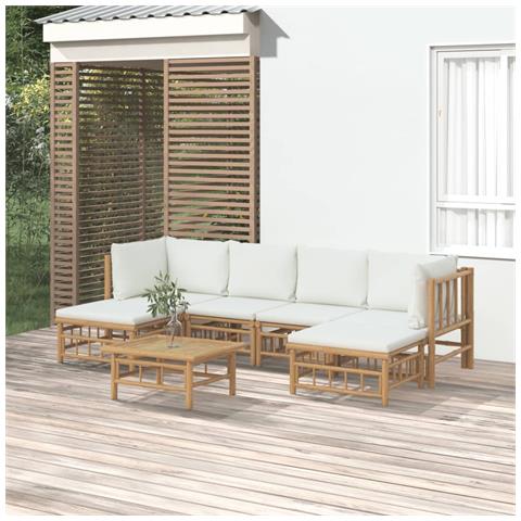 Set Salotto da Giardino 7pz con Cuscini Bianco Crema in Bambù - Foto 2