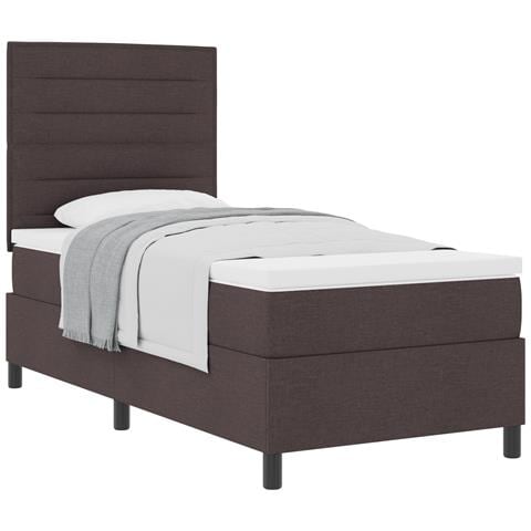 Letto con rete a molle e materasso marrone scuro 90x200 cm Tessuto - Foto 1