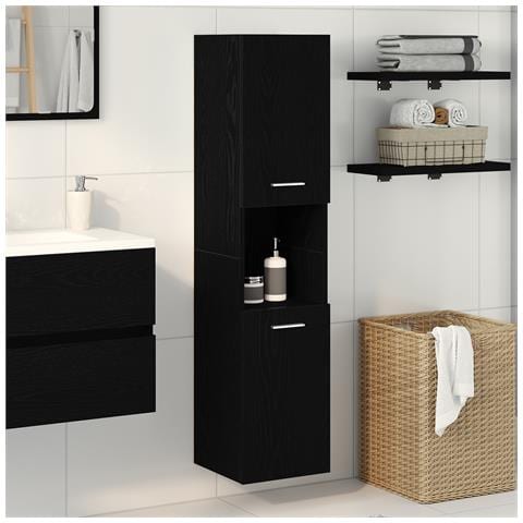 Armadio da bagno in rovere nero 30x30x130 cm in legno ingegnerizzato - Foto 2