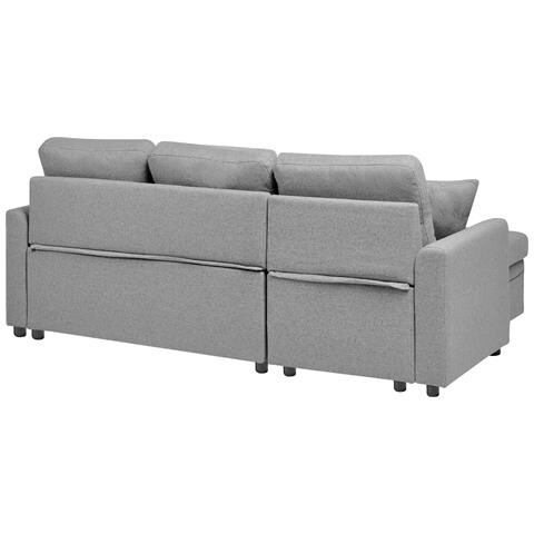 Divano Letto Angolare 3 Posti Nassjo Lino Sintetico Grigio Lato Destro - Foto 6