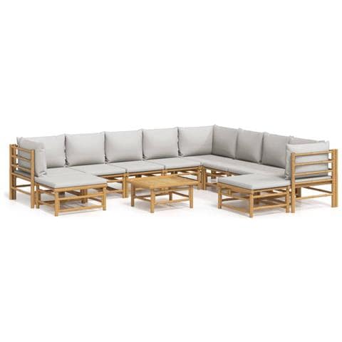 Set Salotto da Giardino 11pz con Cuscini Grigio Chiaro Bambù - Foto 1