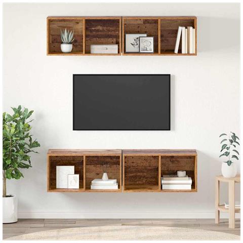 Mobile TV da Parete 4 pcs Legno antico 37 x 37 x 72 cm - Foto 2