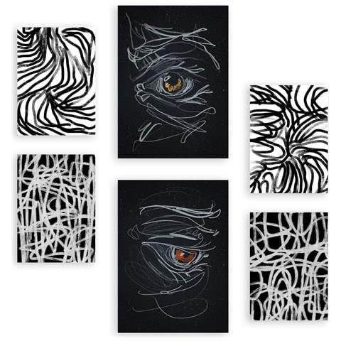 Set Di 6 Stampe Pennellate Frenetiche In Dipinti Decorativi Astratti Estetici Di Amanti Per Il Tuo Soggiorno, Camera Da Letto, Casa A3 & A4 Senza Cornice - Foto 1