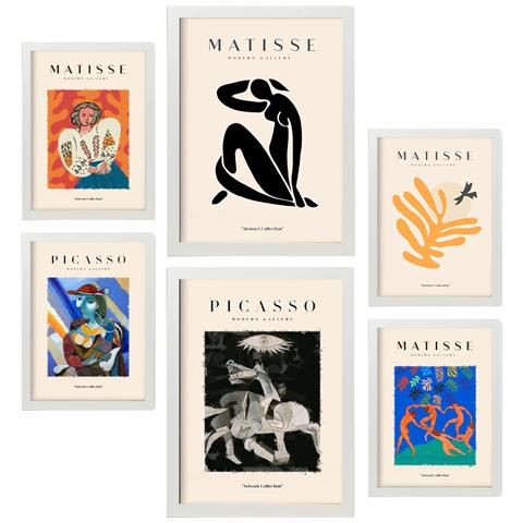 Set Di 6 Stampe Dipinti Astratti Di Picasso E Matisse, Stampe Del Fauvismo E Del Surrealismo Per L'interior Design A3 & A4 Cornice Bianca - Foto 1