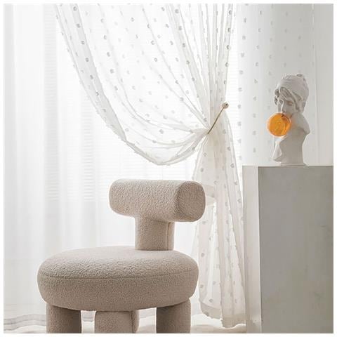 Set Di 2 Tende Trasparenti Con Pompon A Pois - Pannelli Per Finestre In Voile Con Anelli White M - Foto 2