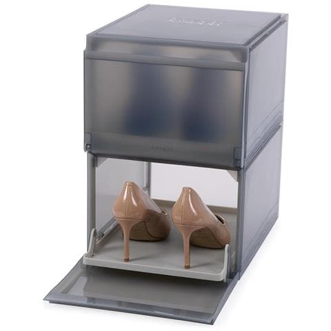 Organizzatore Shoecase Premium Due Pezzi Per Conservare Scarpe Design Impilabile Materiale Resistente Finestra Trasparente Colore Grigio Facile Da Pulire - Foto 1
