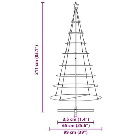 Albero a Cono di Natale con supporto Nero 210 cm Acciaio - Foto 9