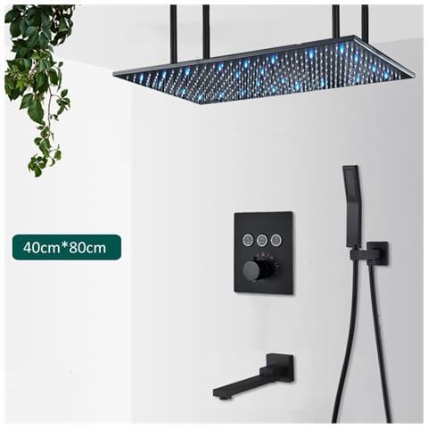 Set miscelatore doccia, Blackswan, tipo M161, modello nero opaco, 3 vie, termostato, illuminazione LED, bocca mobile e montaggio a soffitto, misura 80 cm - Foto 2