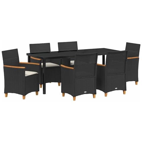 Set da Pranzo per Giardino 7 pcs Nero polyrattan - Foto 1