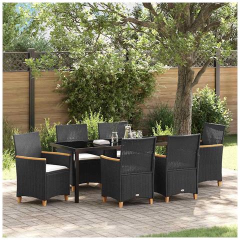 Set da Pranzo per Giardino 7 pcs Nero polyrattan - Foto 2