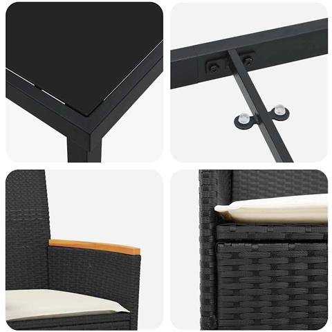 Set da Pranzo per Giardino 7 pcs Nero polyrattan - Foto 9