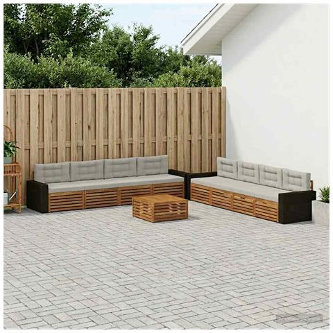 Set di divani da esterno 9 pcs Naturale e Grigio Chiaro - Foto 2