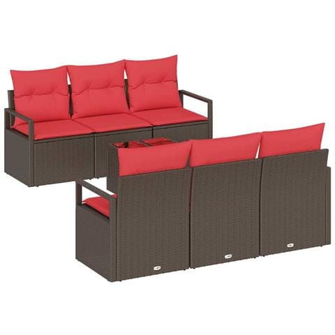 Set Divano da Giardino 7 pcs Beige e Rosso polyrattan - Foto 1